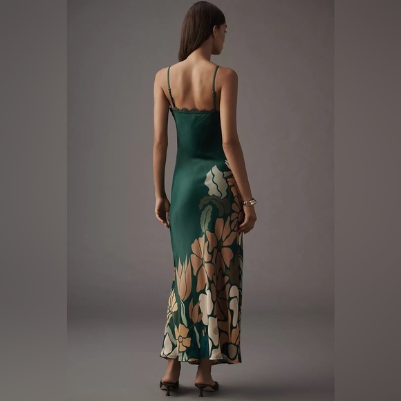 NWT! Anthropologie Green Bl-nk Eustella Bare V-Neck Maxi Dress - Size XS 🥐 - Picture 2 of 10